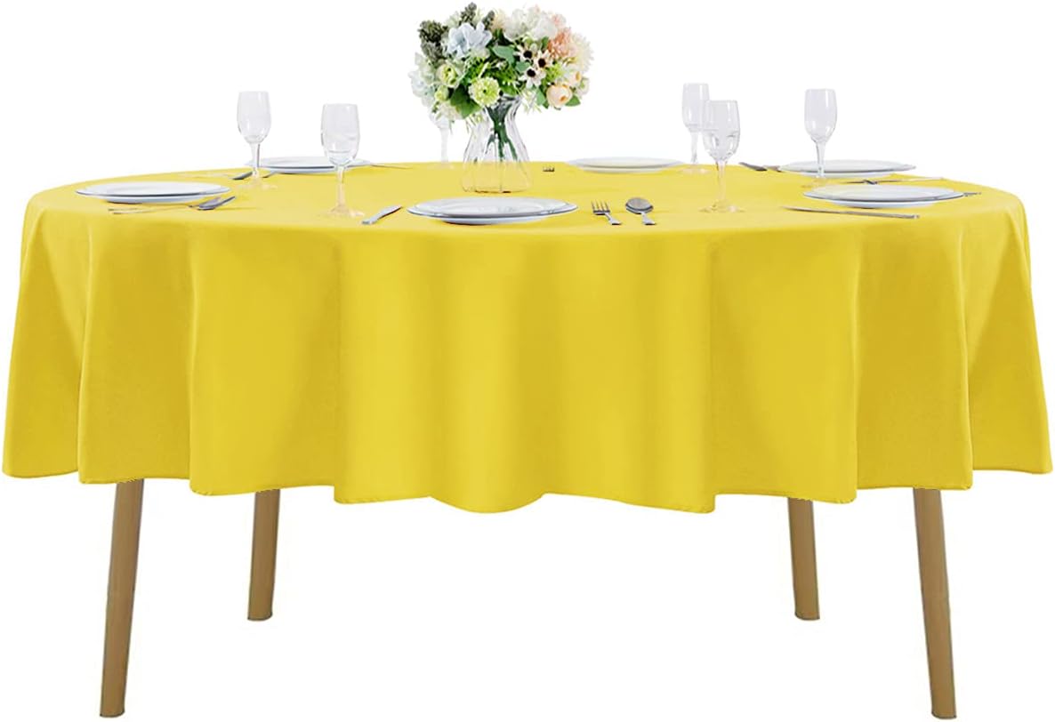 90 inch Round Tablecloth Washable Polyester Table Cloth Decorative Table Cover for Wedding Party Dining Banquet（90 inch, Yellow）