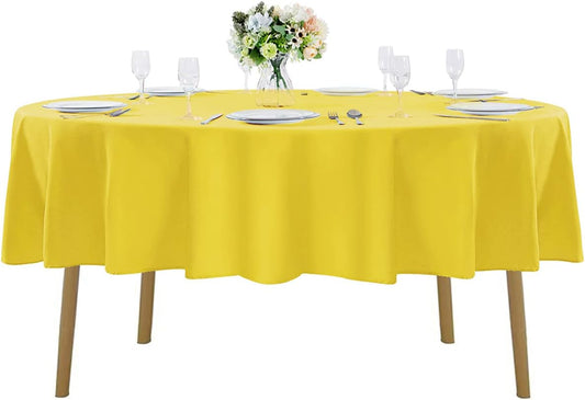 90 inch Round Tablecloth Washable Polyester Table Cloth Decorative Table Cover for Wedding Party Dining Banquet（90 inch, Yellow）
