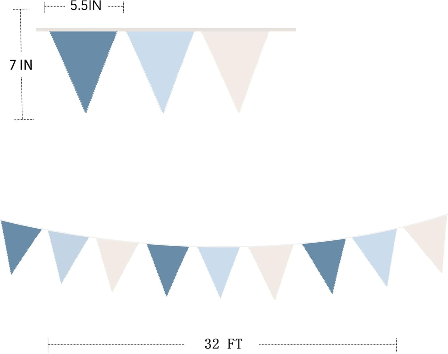 32Ft Blue Party Decorations Retro Blue Triangle Banner Flag Pennant Bunting Fabric Garland Streamers for Nautical Wedding Birthday Ahoy Achor Bridal Baby Shower Under The Sea Party Decoration