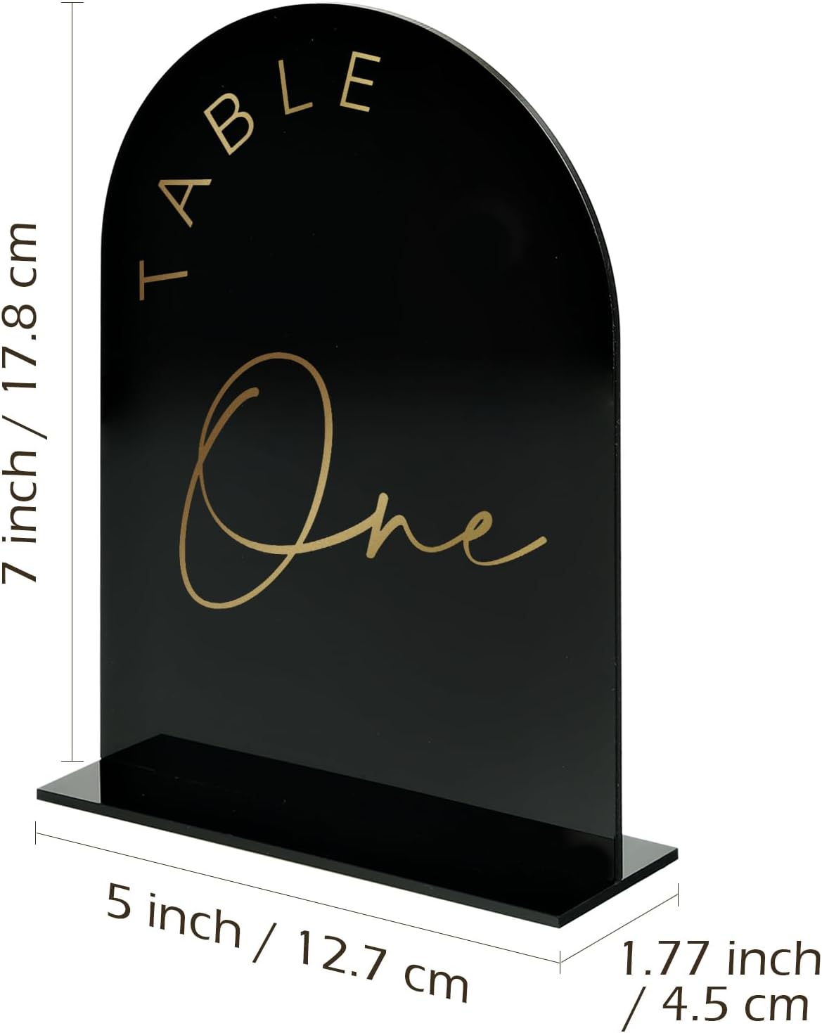 Black Arch Wedding Table Numbers 1-30 with Stands, 5x7 Inch Arch Acrylic Sign Black and Gold Lettering, Arch Acrylic Table Numbers for Wedding Reception