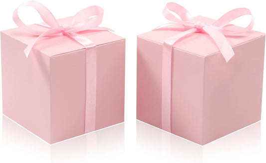 COTOPHER 60pcs Small Gift Boxes, Favor Boxes 2x2x2 inches Paper Gift Boxes with Ribbons Candy Box for Wedding Favors Baby Shower Bridal Shower Birthday Party (60pcs 2x2x2, Pink)