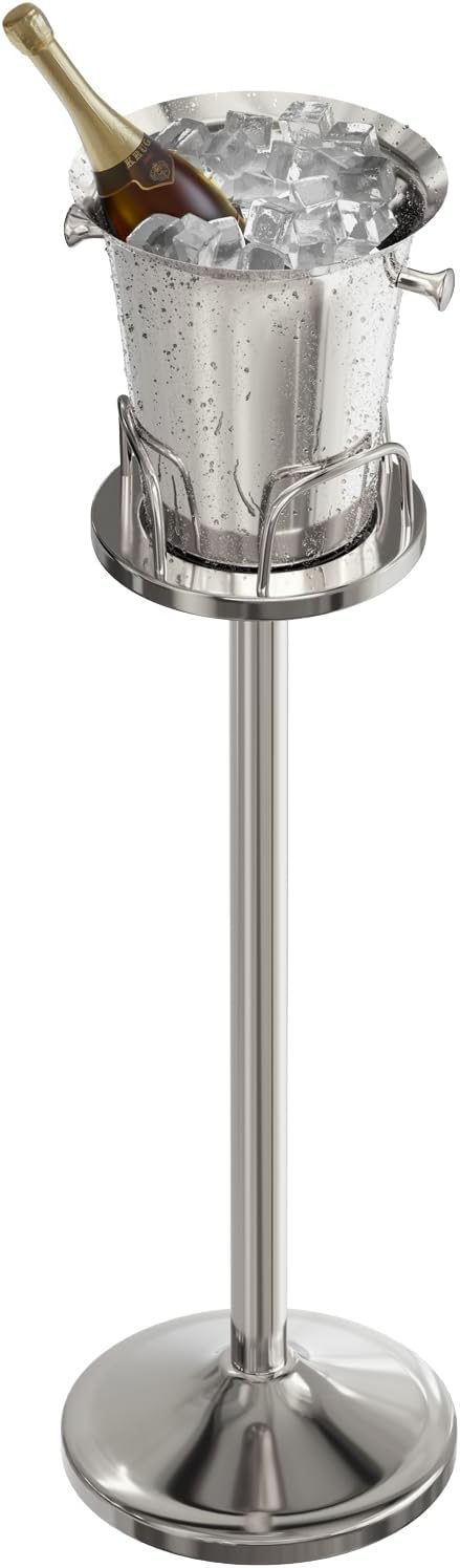 Ice Bucket with Stand Standing Champagne bucket for Party Stainless Steel Wine Bucket Wine Cooler with Stand 5L Wine Chiller for Bar Ktv Weding (silver)