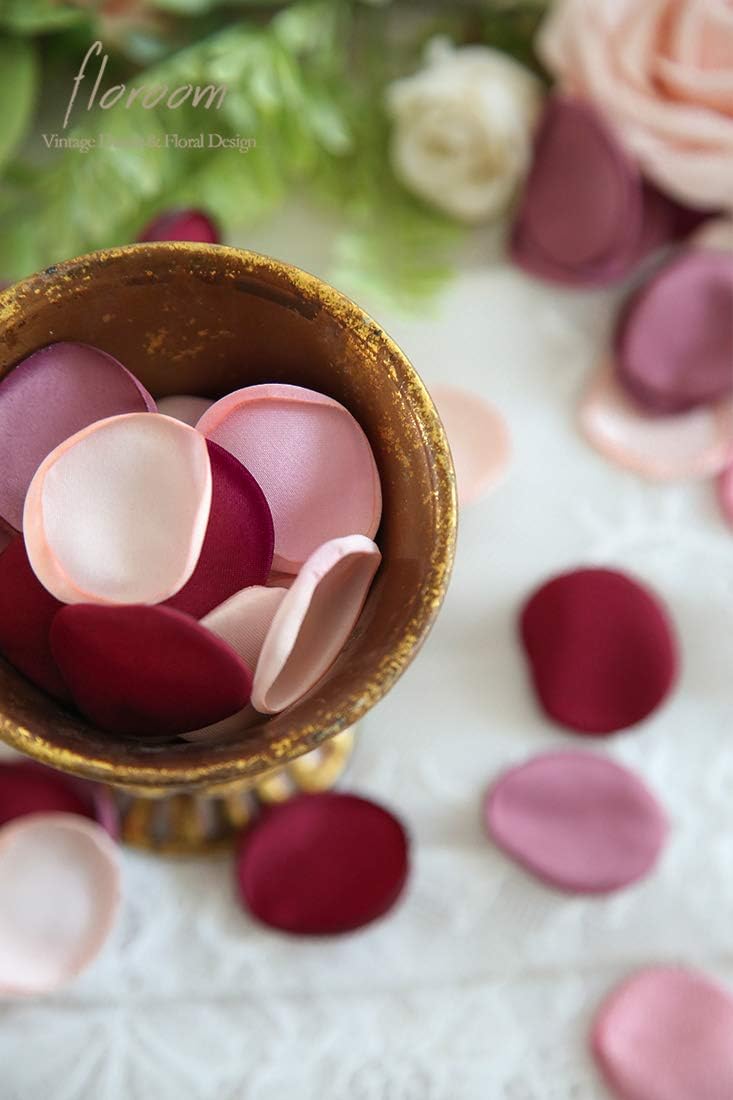 Floroom 500pcs Rose Petals Burgundy Maroon Faux Silk Flower Petals for Wedding Flower Girl Basket Aisle Scatter Dinner Table Centerpieces Party Confetti Bridal Shower Romantic Night Decoration