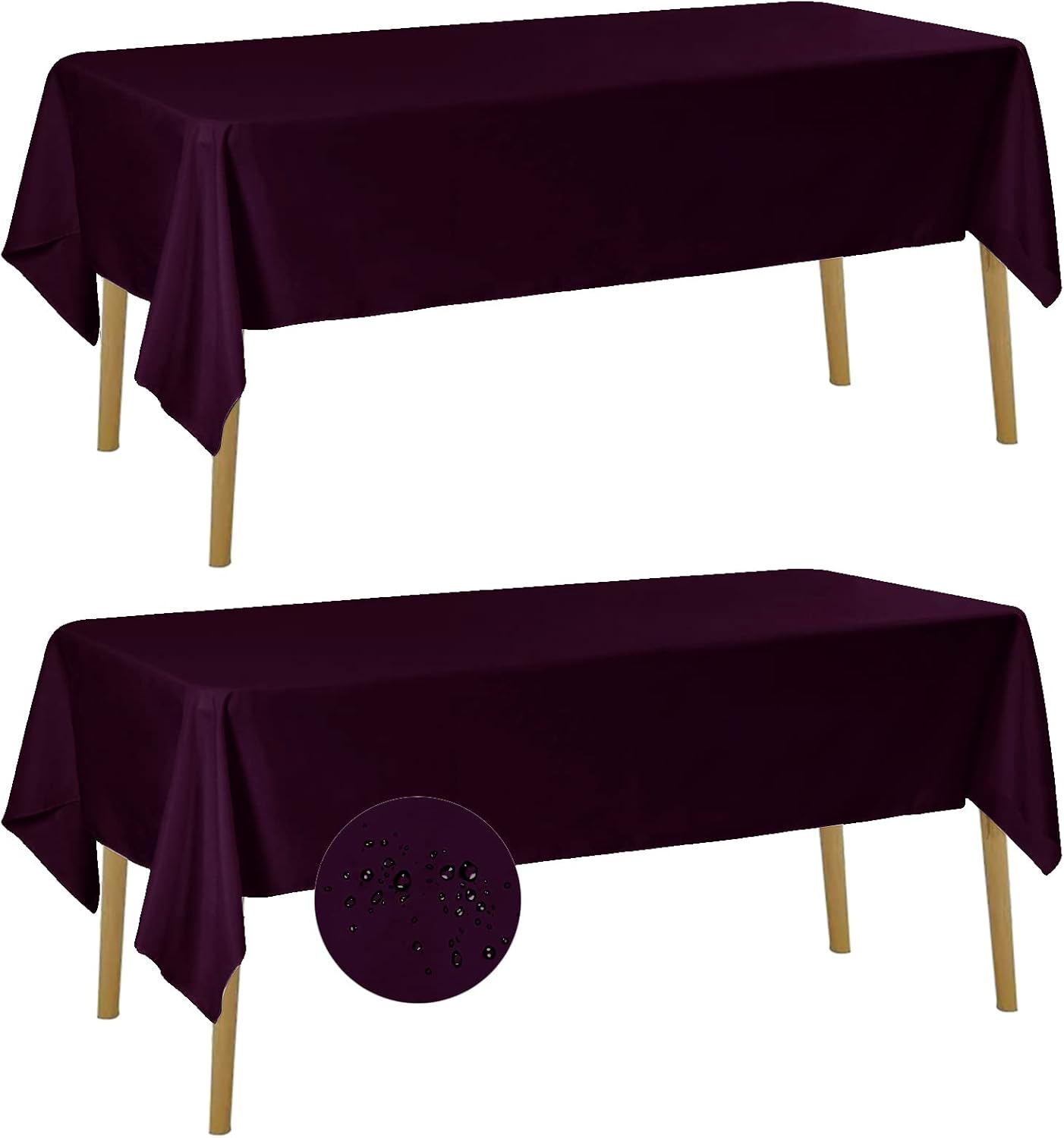 Fokitut 2 Pack Waterproof Rectangle Tablecloth, 60x120 Inch,Stain Resistant and Wrinkle Polyester Table Cloth, Fabric Table Cover for Kitchen Dining, Wedding, Party, Holiday Dinner-Eggplant