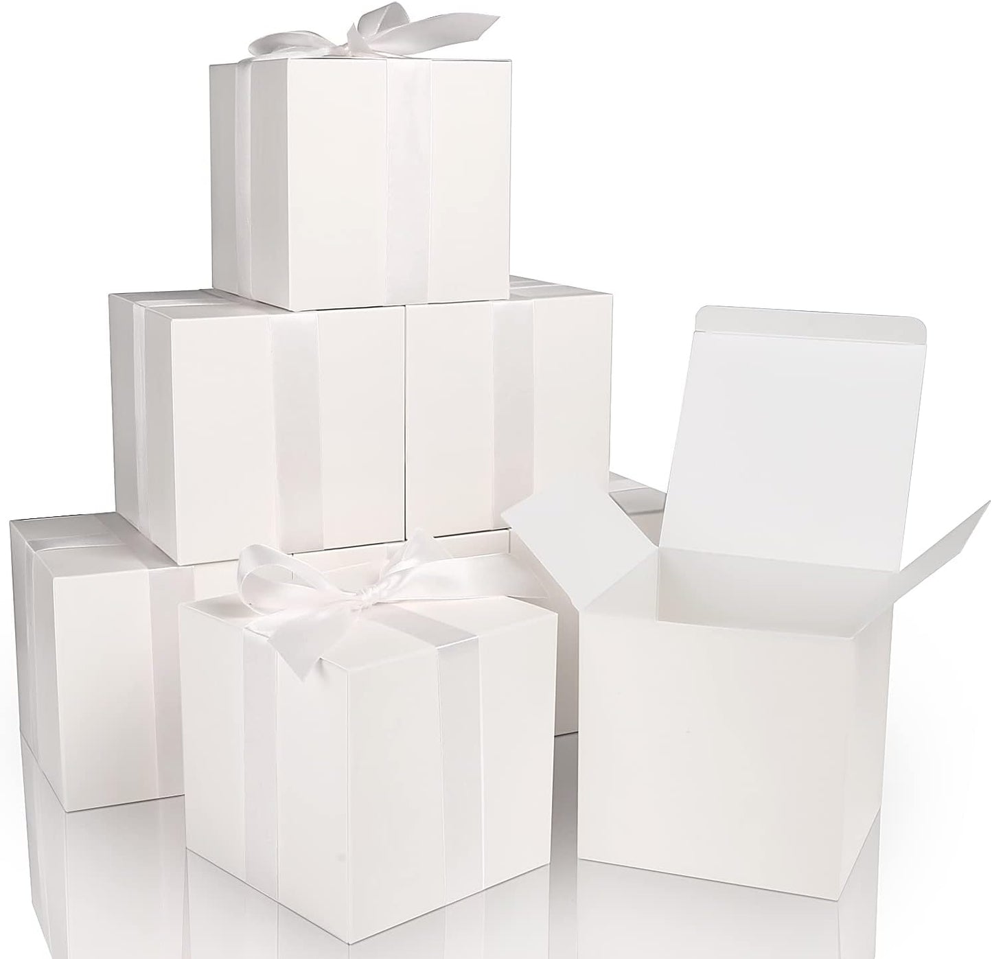 COTOPHER Small Gift Boxes 25 Pack 5x5x5 inches White Gift Boxes with Lids for Gifts, Crafting, Wedding Party Favor, Cupcake Boxes, Candy, Bridesmaids Proposal Box with Ribbons and Stickers