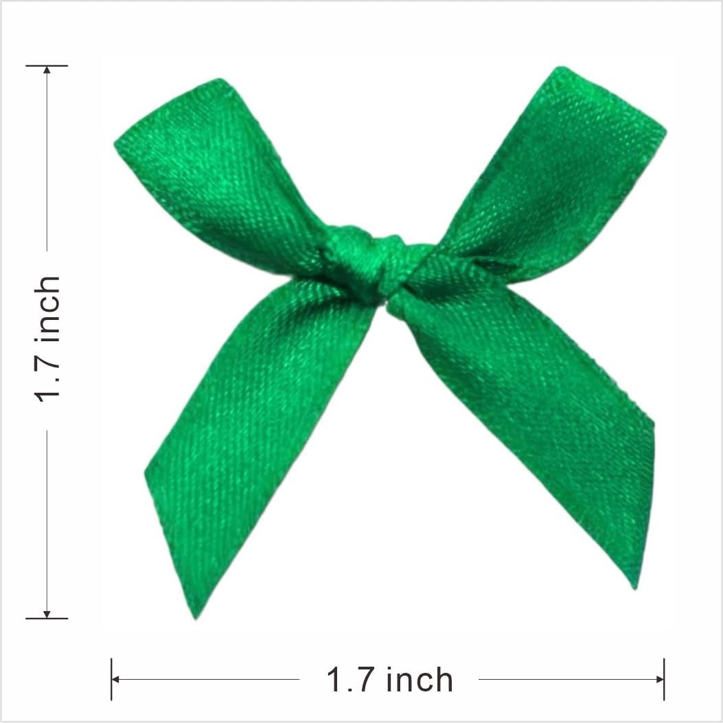 60pcs 1.7" Mini Green Ribbon Bows Decor – Small DIY Satin Bows for Crafts, Little Bows for Gift Wrapping, Tiny Bow Stickers for Note Card Bow Baby Shower Cake and Candle Decorations