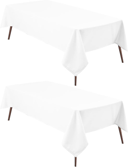 Hiasan 2 Pieces White Square Tablecloth - Waterproof and Spillproof Restaurant Washable Polyester Table Cloth for Dining Room, 54 x 54 Inch