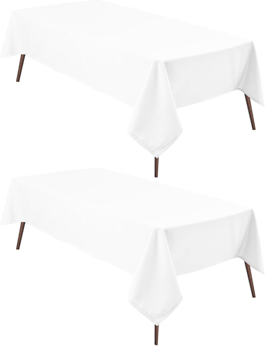 Hiasan 2 Pieces White Rectangle Tablecloth - Waterproof and Spillproof Restaurant Washable Polyester Table Cloth for Dining Room, 60 x 120 Inch
