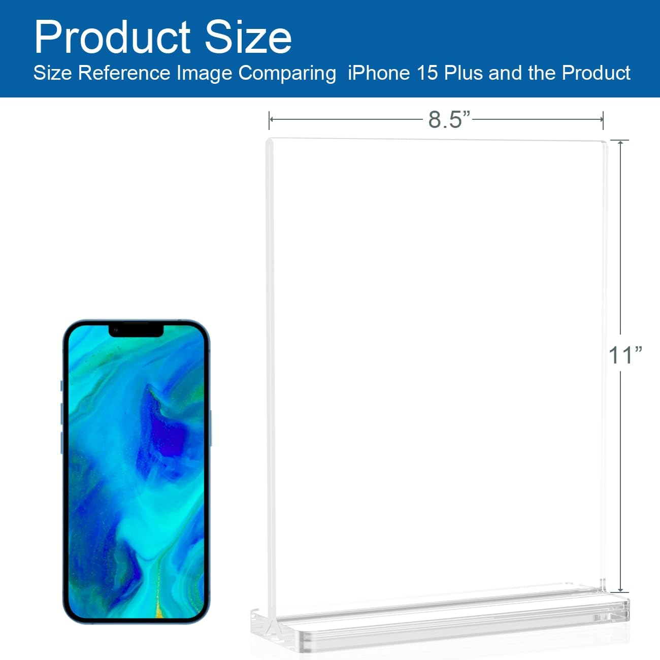 BlueValley Acrylic Sign Holder 8.5 x 11 Vertical - Double Sided Clear Sign Holders Plastic Stands for Display-6 Pack Document Paper Sign Stand for Table Top, Office, Restaurant, Store, Wedding, Party, Show Fairs