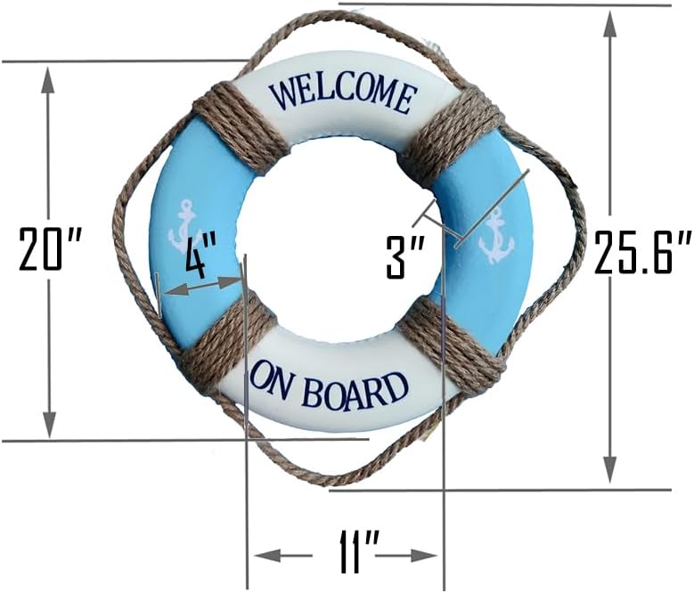 MorroMorn Lifebuoy Wall Hanging Decor - Welcome Aboard Mediterranean Style Home Decoration Hemp Rope (Blue, 20")