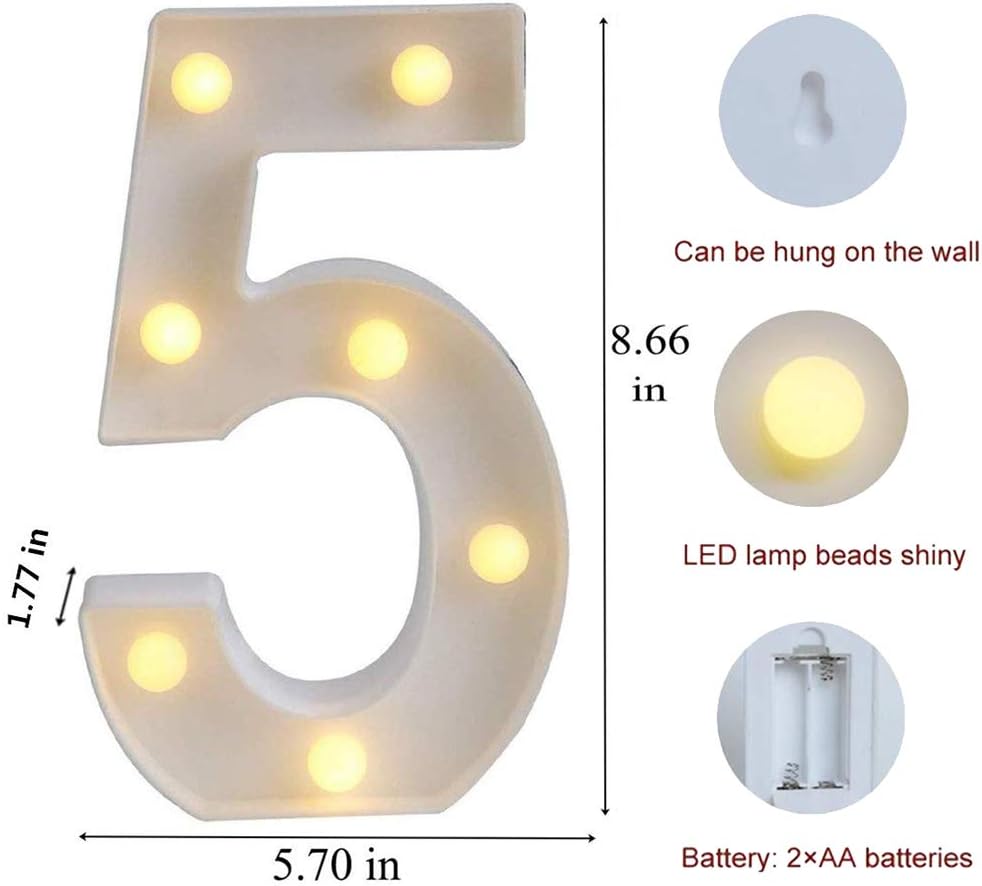 MUMUXI Marquee Light Up Letters | Large Light Up Numbers | Battery Powered and Bright with Every Letter of The Alphabet | for Wedding, Birthday, Party, Celebration, Christmas or Home Decoration (5)