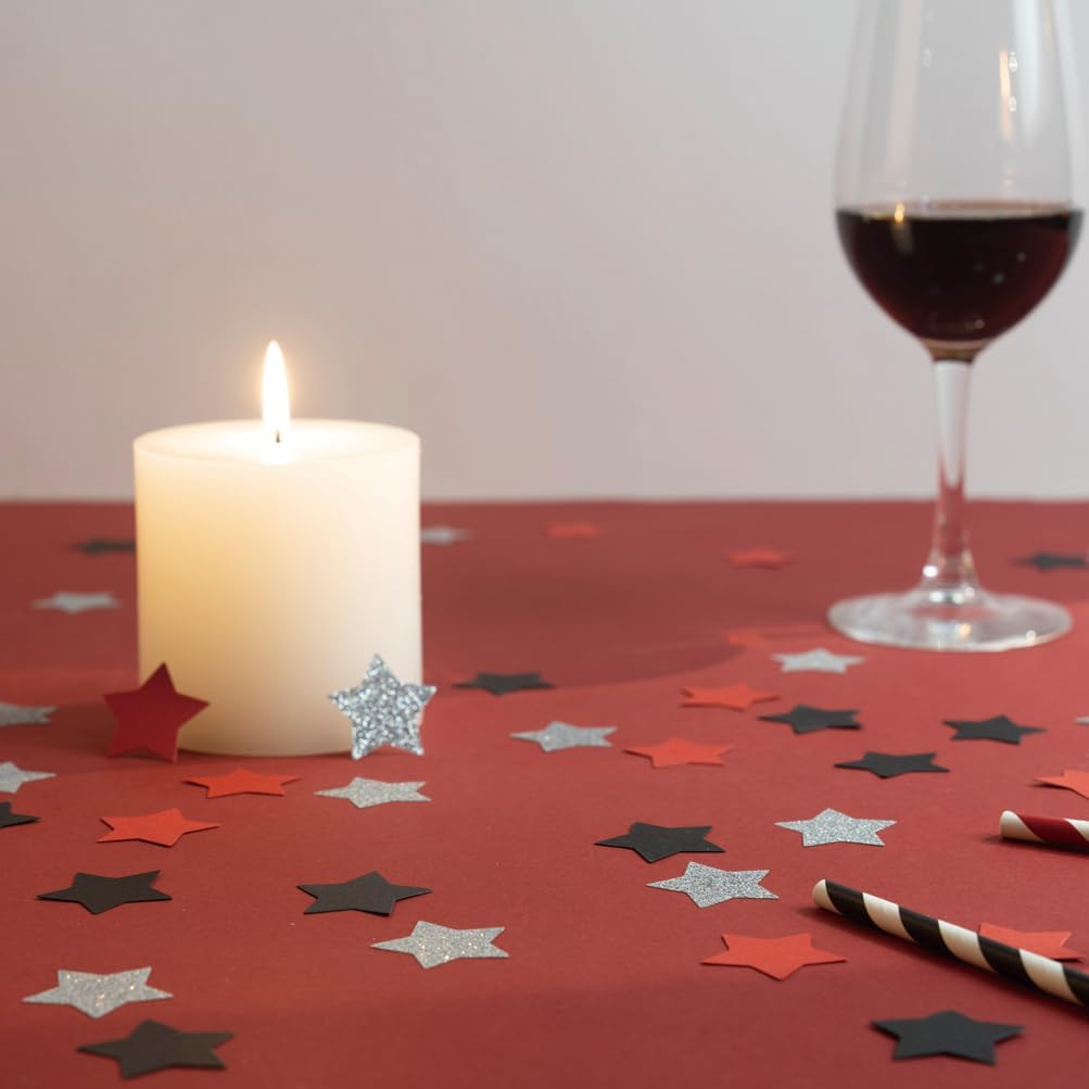 Red Black and Silver Star Confetti Table Decoration for 4th July Independence Day Graduation Retirement Patriotic Theme Party,1.2 inch in Diameter,200 Counts