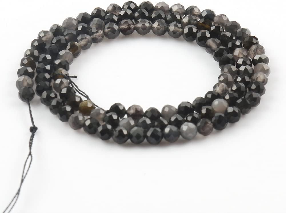 Song Xi 180pcs 2mm Natural Obsidian Gemstone Beads Faceted Round Loose Stone Beads for Jewelry Making