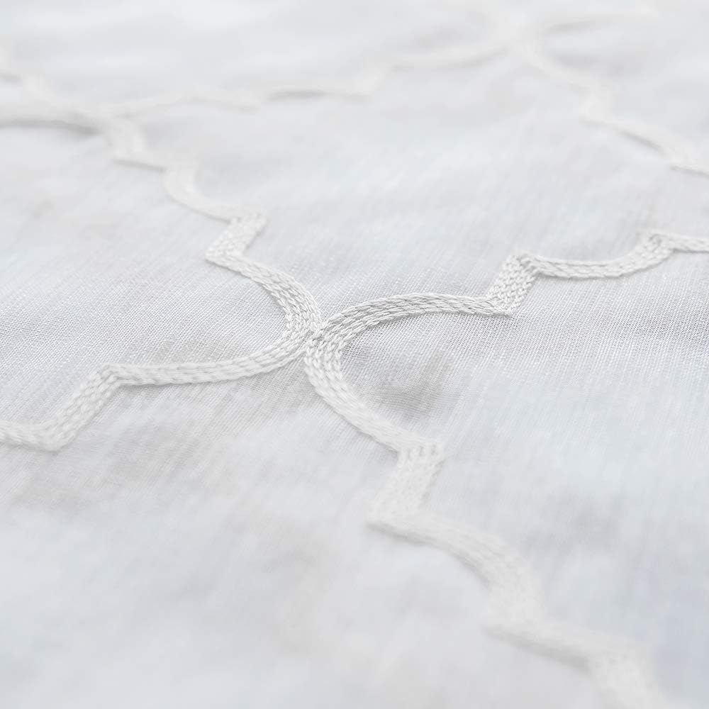 MYSTIC-HOME Sheer Curtains White 95 Inch Length, Rod Pocket Voile Drapes for Living Room, Bedroom, Floral Semi Crinkle Curtain Panels for Yard, Patio, Villa, Set of 2, 52"x 95".