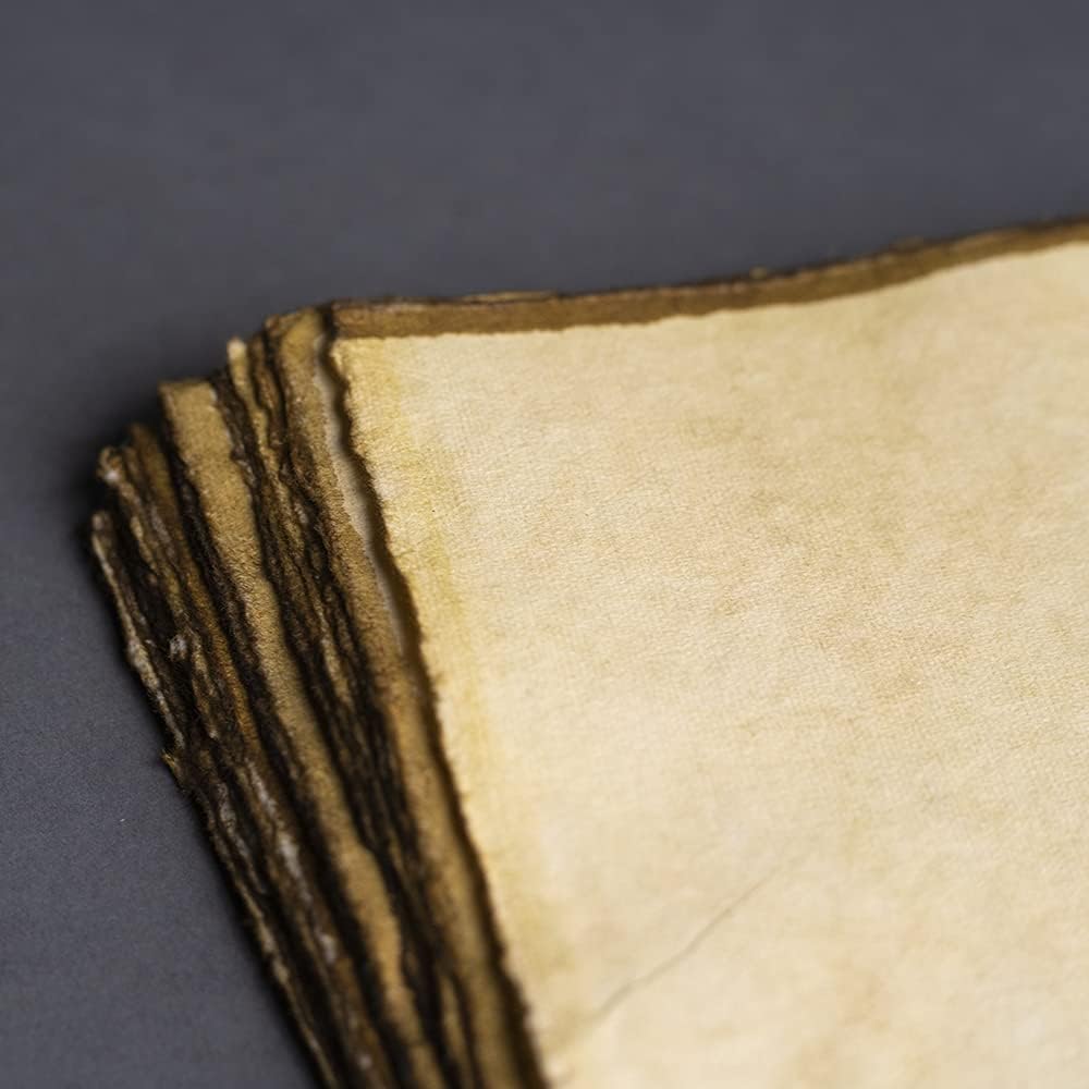 Wanderings Handmade Vintage Deckle Edge Blank Paper with Slightly Burned Edge - 5.8x8.3 (A5) - Package of 50 Recycled Paper for Writers, Invitations, Crafts, Memorials, Printmaking - Thick 150 GSM