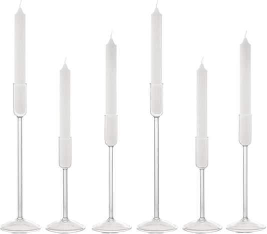 Candle Holder, Glass Taper Candle Tall Candlestick Holder, 3 Different Heights, for Table Centerpiece, Wedding, Party, Clear, 6pcs