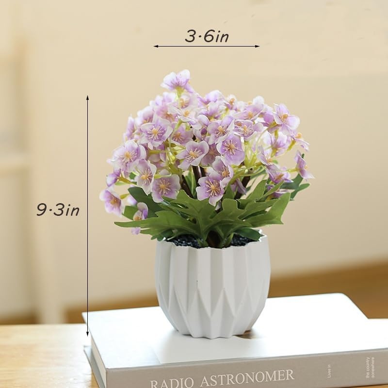 Artificial Flower Arrangement in Modern White Geometric Vase, Decorative Floral (Purple)