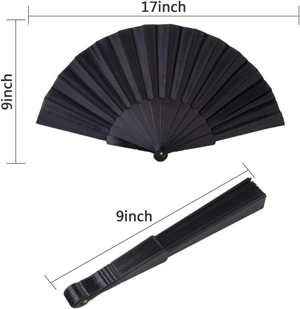 HUNANBANG 4 Pieces Folding Hand Fans Church Wedding Gift, Party Favors, DIY Decoration Gift Size9 Wholesale (Black 4pack)