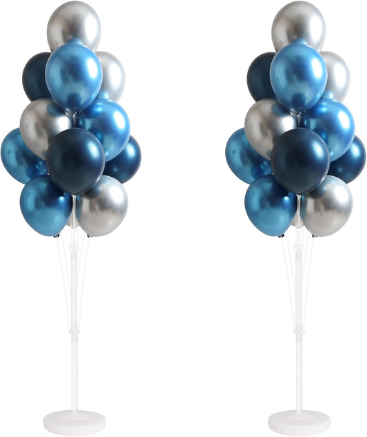 Balloon Column Kit for Floor- Set of 2,Balloon Columns with Stand, Base and Pole,Balloon Tower Backdrop Decoration for Wedding, Baby Shower, Birthday Party, or Bachelorette Parties (BLUE SILVER)