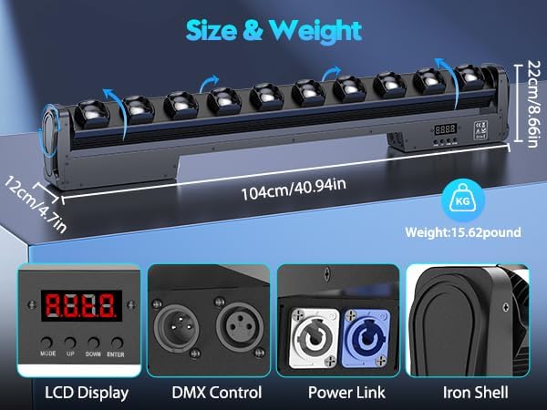 4 in 1 LED Wall Washer Light,250W Moving Head Light Dj Lights Bar Alloy Y axis 120° Beam Protection IP20 Stage Lights Bar with DMX Control Auto Sound Activated for Wedding Party