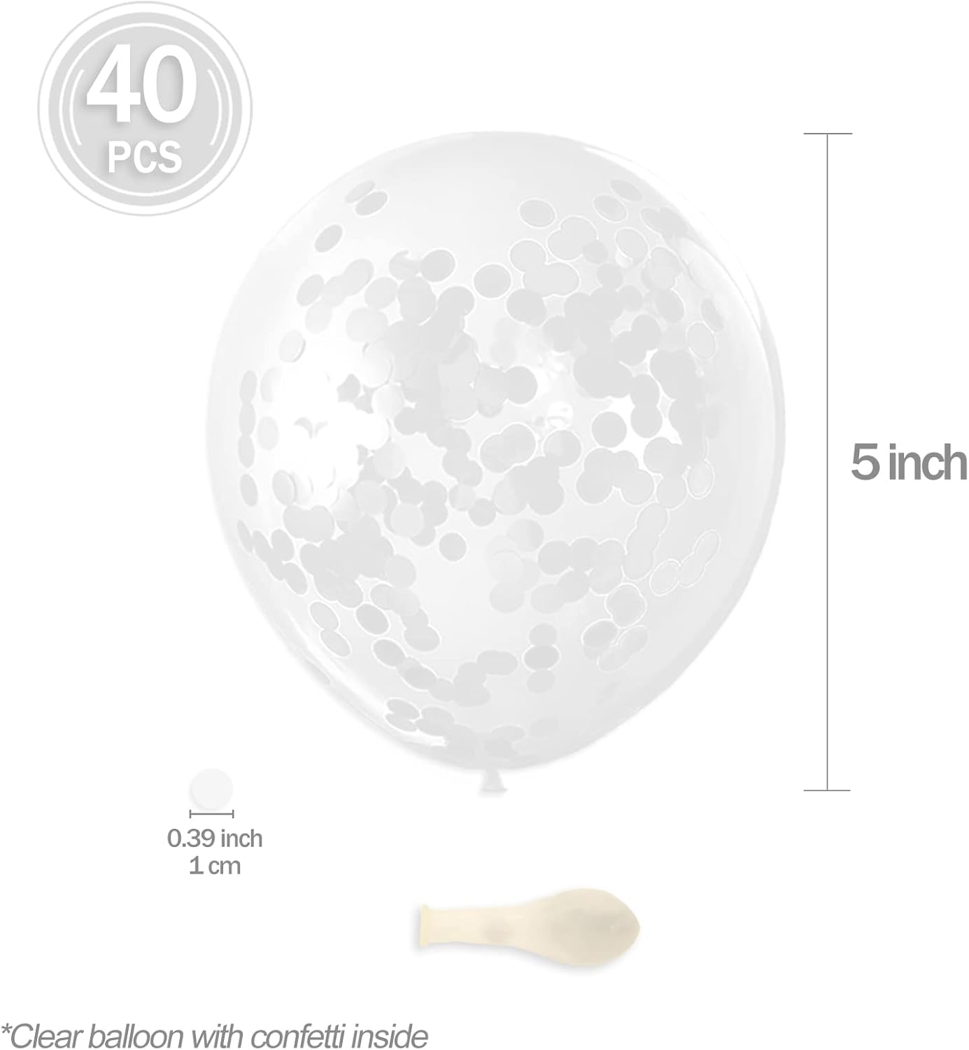 White Confetti Balloons, 40 Pcs 5 Inch Clear Balloons with Confetti Inside for Birthday Party Graduation Engagement Cake Topper Decor Bridal Shower Baby Shower Decoration Supplies