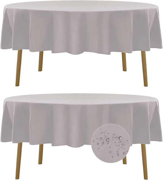 Fokitut 2 Pack Waterproof Round Tablecloth, 90 Inch, Stain Resistant and Wrinkle Polyester Table Cloth, Fabric Table Cover for Kitchen Dining, Wedding, Party, Holiday Dinner-Silver