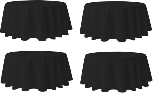 Pomp Black 120" Inch Round Premium Polyester Tablecloth (4 Pack) | Wrinkle + Stain Resistant Easy Care Fabric | Fits Round or Circle Table