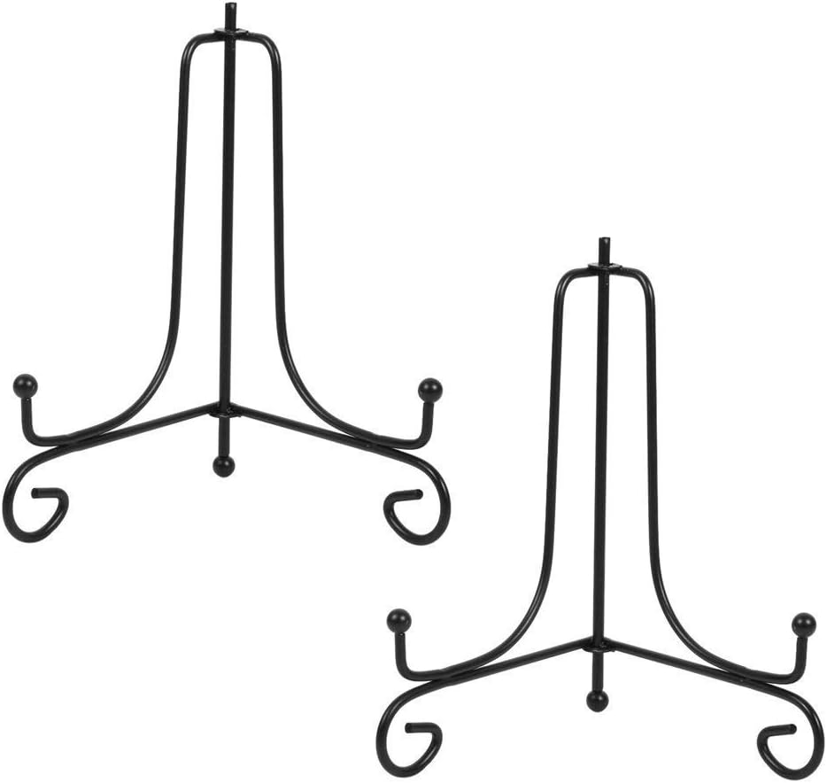 (2 pack)Iron Display Stand, Black Iron Easel Plate Display Photo Holder Stand, Displays Picture Frames, Cookbooks, Decorative Plates, Tablets and Art 8 Inch