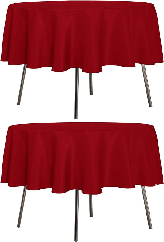 sancua 2 Pack Round Tablecloth 60 Inch Red, Stain and Wrinkle Resistant Table Cloth - Washable Polyester Table Cover for Dining Tables, Buffet Parties and Camping