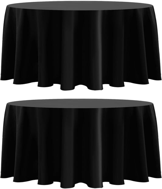 Round Tablecloth 2 Pack 108 Inch Black Tablecloths Washable Decorative Linen Polyester Table Clothes Cover for Dining Table Banquets Buffet Parties and Wedding
