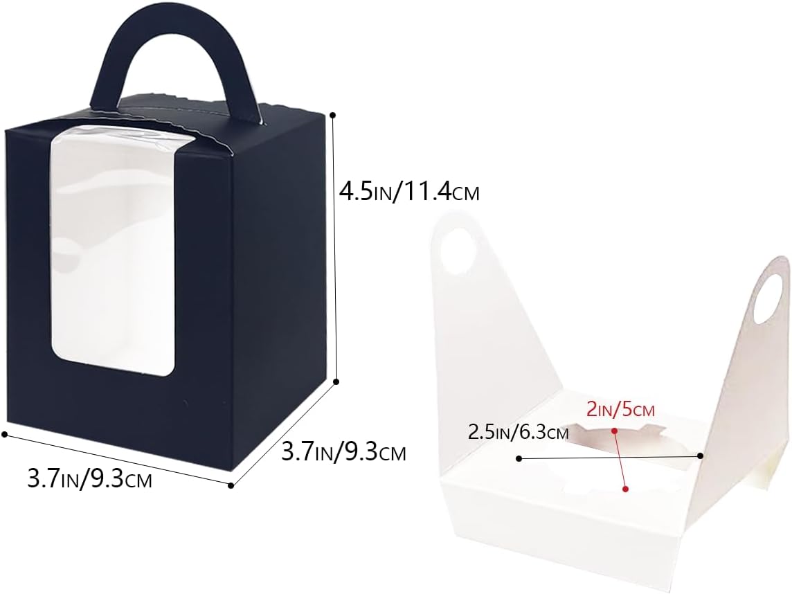 Bakepacker Auto-pop up Individual Cupcake Boxes with Window 60 Count Black Single Cupcakes Box 3.6 x 3.6 x 4.3inch Cupcake Carrier