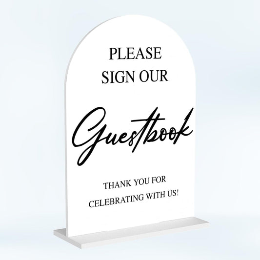 Wedding Guest Book Sign Please Sign Our Guestbook Sign Acrylic Arch Wedding Bridal Shower Baby Shower Welcome Table Signs for Ceremony and Reception Decor 7 x 5 Inches