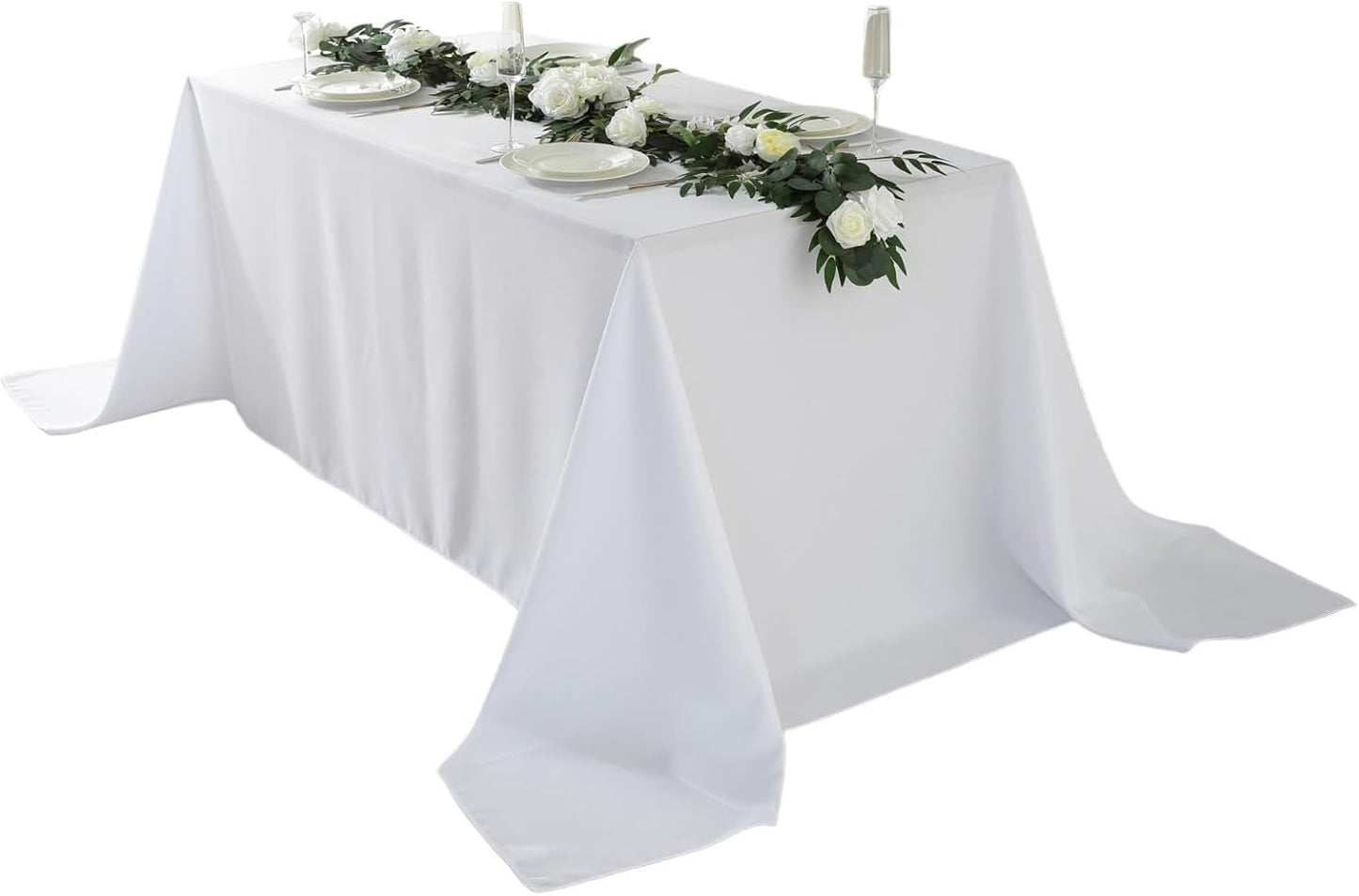 Craft And Party Rectangle Tablecloth, 90 x 156 Inch White Tablecloth, 8ft Rectangle Table Cloth, Polyester Fabric Washable Tablecloth for Home, Party, Wedding or Restaurant Use.