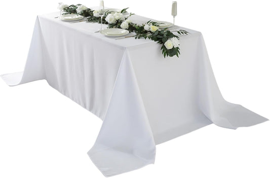 Craft And Party Rectangle Tablecloth, 90 x 132 Inch White Tablecloth, 8ft Rectangle Table Cloth, Polyester Fabric Washable Tablecloth for Home, Party, Wedding or Restaurant Use.