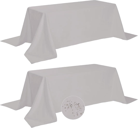 Fokitut 2 Pack Waterproof Rectangle Tablecloth, 90x132 Inch,Stain Resistant and Wrinkle Polyester Table Cloth, Fabric Table Cover for Kitchen Dining, Wedding, Party, Holiday Dinner-Silver