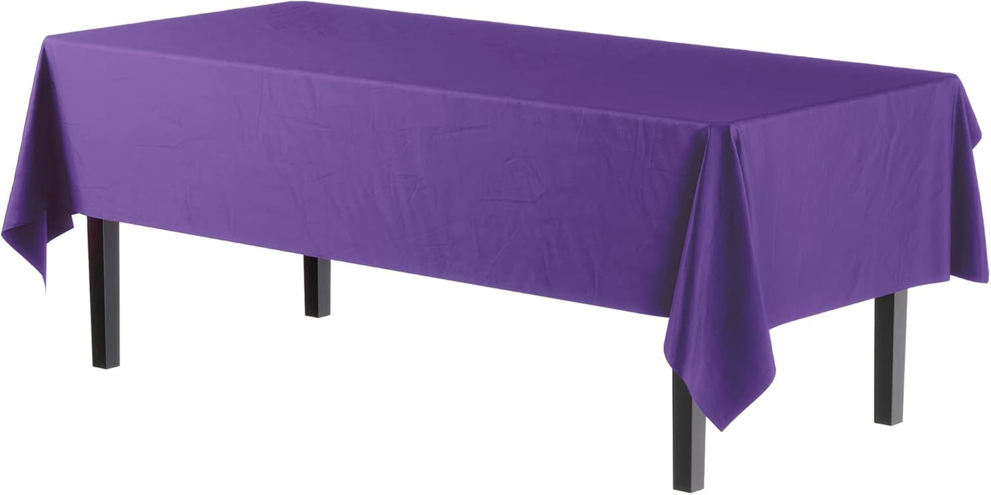 Party Solids Pack Of 12 Premium Plastic Tablecloth 54 Inch x 108 Inch Rectangle Table Cover - Purple