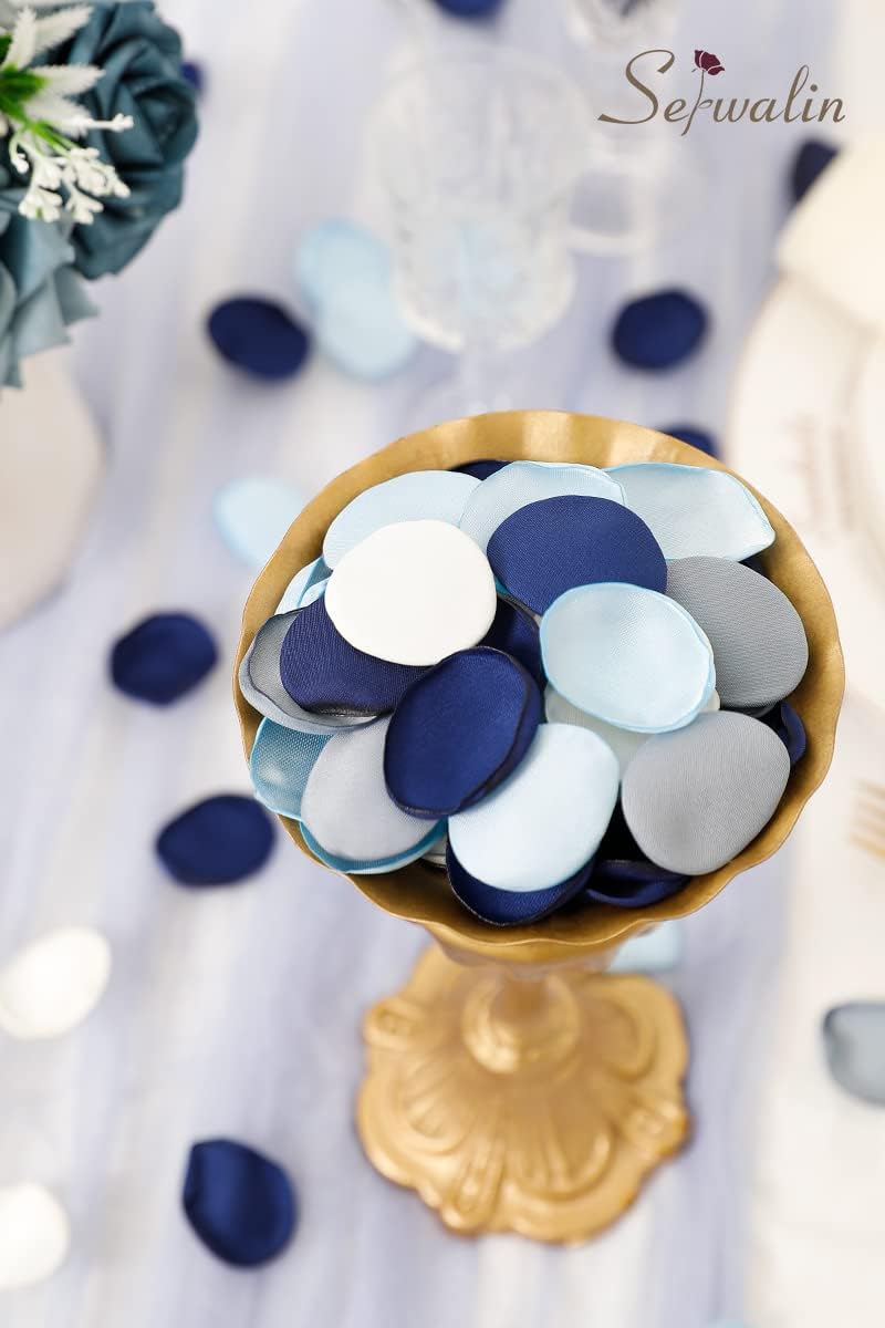 Serwalin 500Pcs Silk Rose Petals Artificial Flower Petals for Weddings Proposal Dusty Navy Blue Petals Flower Girl Petals for Wedding Basket Aisle Runner Bridal Shower (4 Color Mixes)