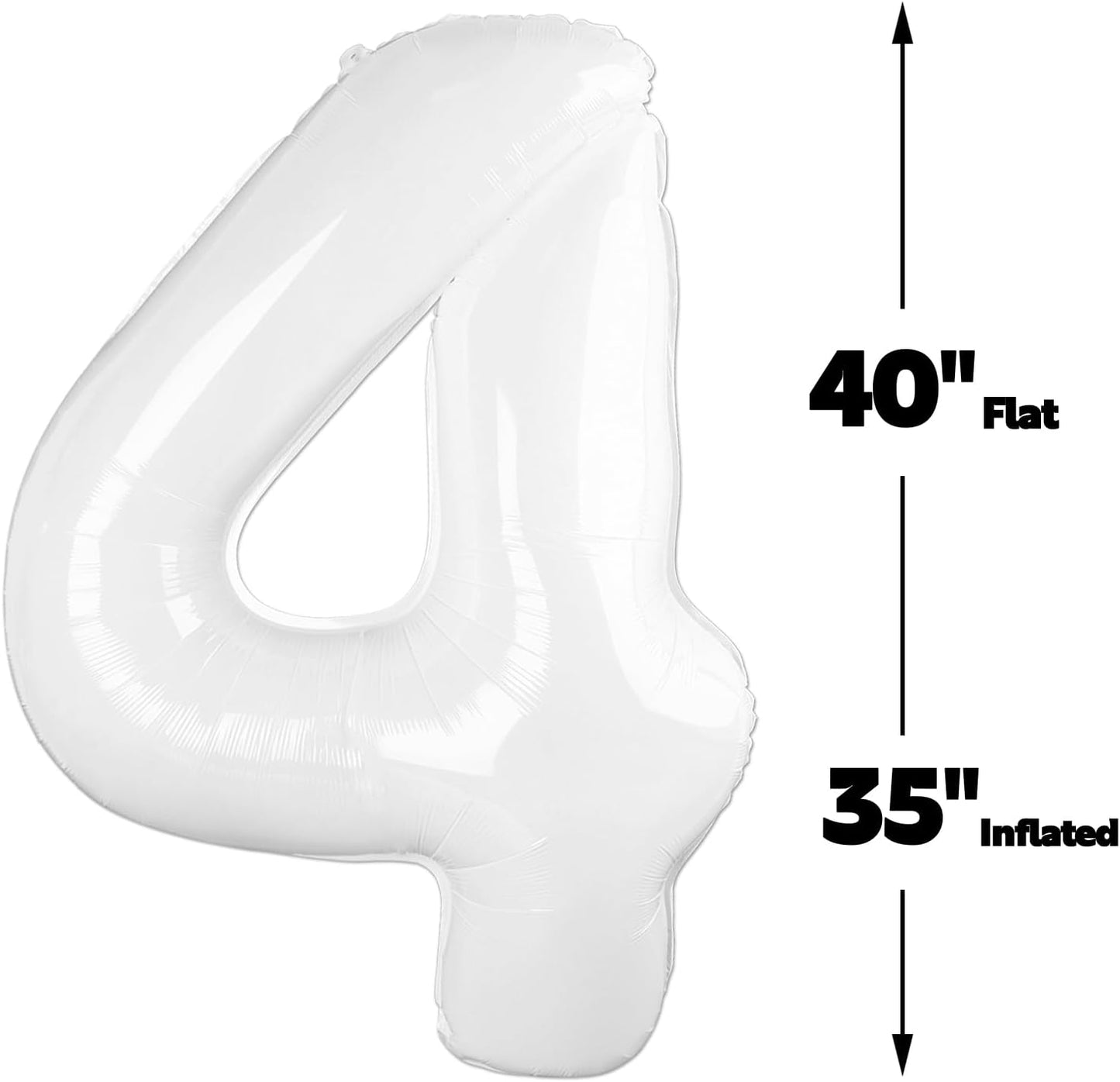 40 Inch White Large Number 4 Balloons, Giant Foil Number Four 14 24 34 40 44 Balloons, White Mylar Big Balloon for Anniversary Graduation Decorations