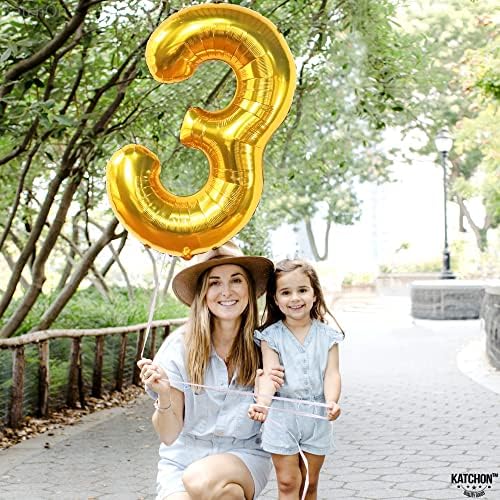 KatchOn, Giant Gold Number 3 Balloon - 40 Inch | Gold 3 balloon Number for 3rd Birthday party Decorations for Boys | Gold Three balloon, 3 Year Anniversary Decor | 3 Year Anniversary Decorations