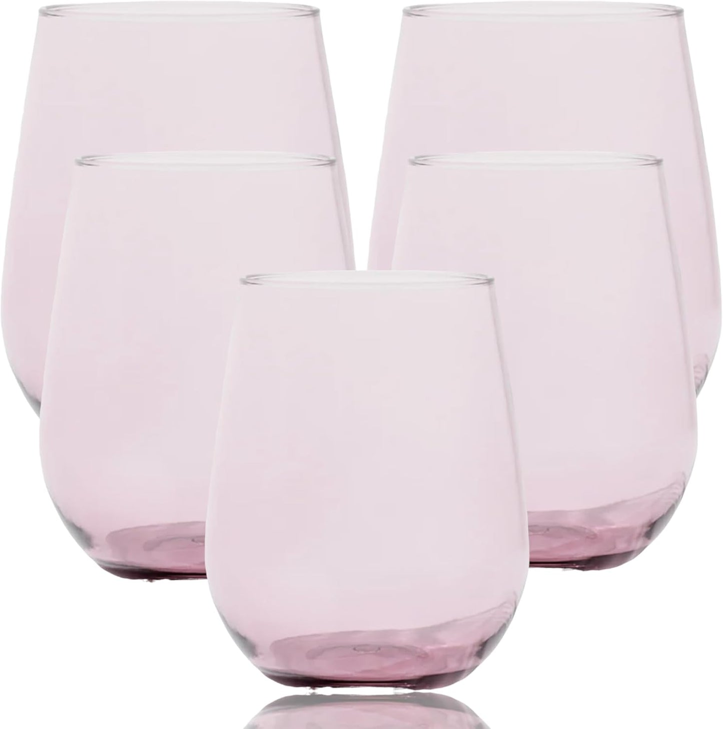 Oojami 36 piece Stemless Unbreakable Crystal Clear Plastic Wine Glasses Set of 36 (12 Ounces - Pink)