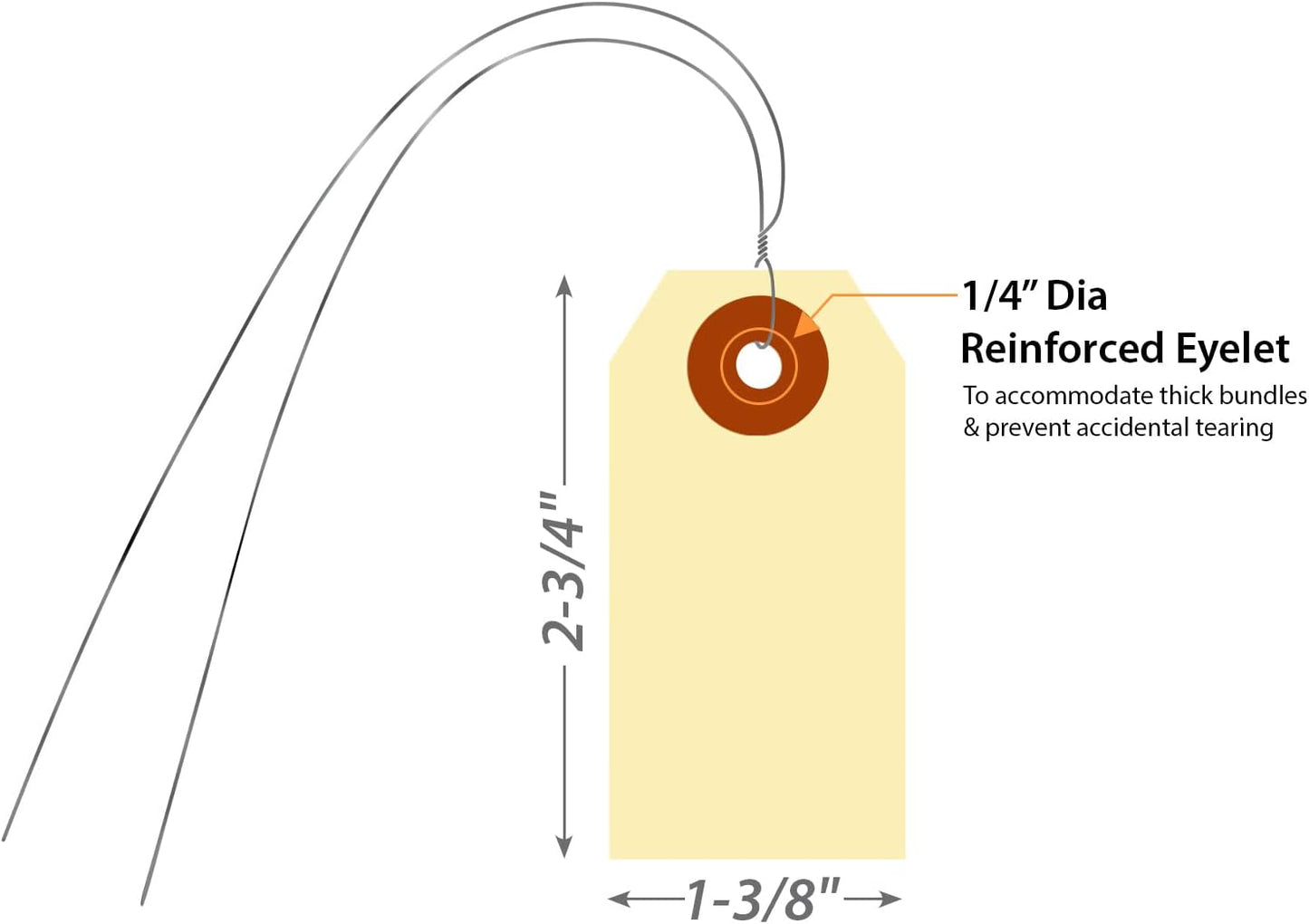 SmartSign Blank Manila Shipping Tags with Wire, Size-1, Pack of 1000, 13pt Thick Prewired Cardstock Tag, 2.75 x 1.375 inch Paper Hang Tags with Reinforced Fiber Patch