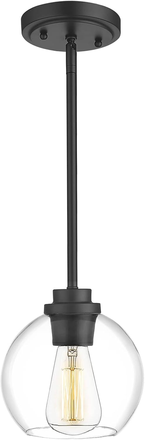 Pendant Light Fixtures,7 Inch Globe Black Pendant Lights Kitchen Island with Clear Glass, Modern Hanging Lights for Kitchen Island, Dining Room, Bedroom, Hallway, Farmhouse,1 Pack