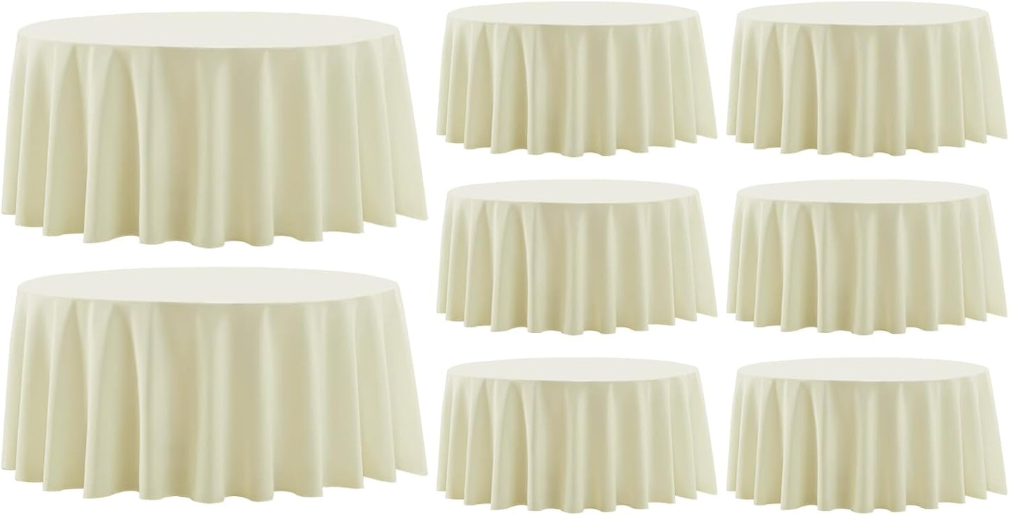 Round Tablecloth 120 Inch Tablecloth 8 Pack Ivory Table Cloths Washable Decorative Linen Polyester TableClothes Cover for Dining Table Banquets Buffet Parties and Wedding