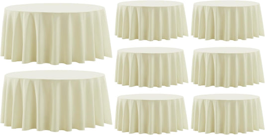 Round Tablecloth 132 Inch 8 Pack Ivory Tablecloths Washable Decorative Linen Polyester Table Clothes Cover for Dining Table Banquets Buffet Parties and Wedding