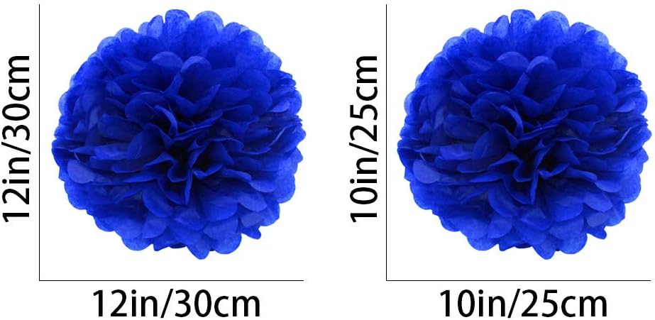 Navy Blue Paper Pom Poms - Party Tissue Paper Flowers Balls - Party Hanging Decoration Supplies - Size of 10inch, 12inch, Great for Wedding, Birthday, Any Parties and Events (12 PCS)
