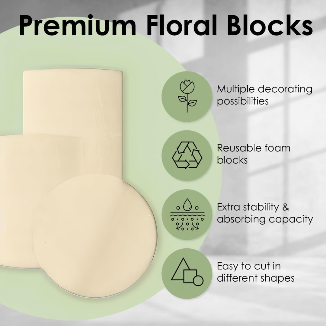 XCEL Floral Foam Block Unlike Any Other - Reusable Floral Blocks Flower Foam for Artificial Flower Arrangements (Cream - 3" x 3" Round (10 Pack))