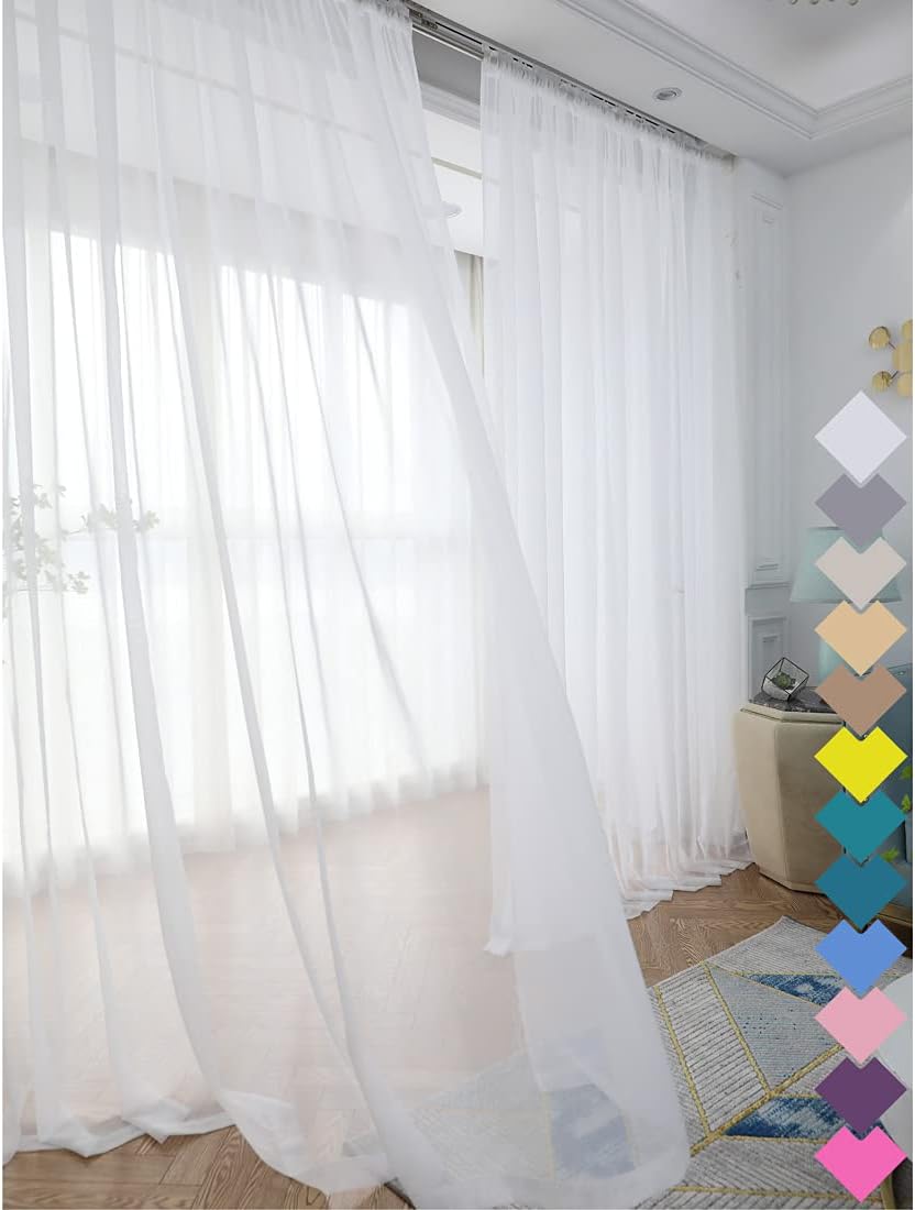 Window Ivory Sheer Curtains 48 Inches Width 90 Inches Long 2 Panels Sheer Curtains Clear Curtains Basic Rod Pocket Panel for Home/Living Room/Bedroom/Kids Room