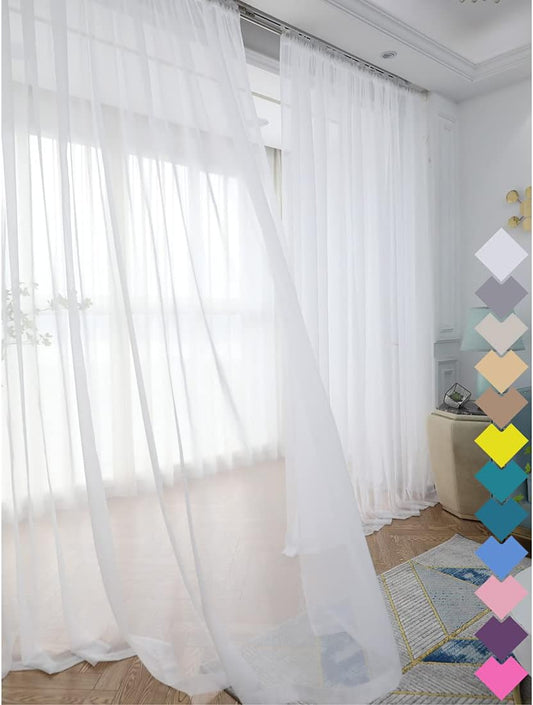 Window Ivory Sheer Curtains 60 Inches Width 90 Inches Long 2 Panels Sheer Curtains Clear Curtains Basic Rod Pocket Panel for Home/Living Room/Bedroom/Kids Room