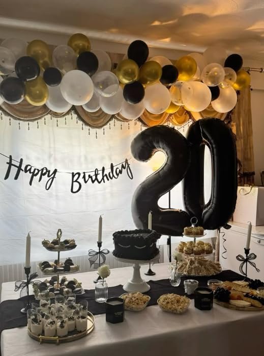 40 Inch Black Large Number 24 Birthday Balloon, Giant Numbers 24 42 Balloons, Foil Mylar Big Balloons for Anniversary Graduation Supplies Decorations