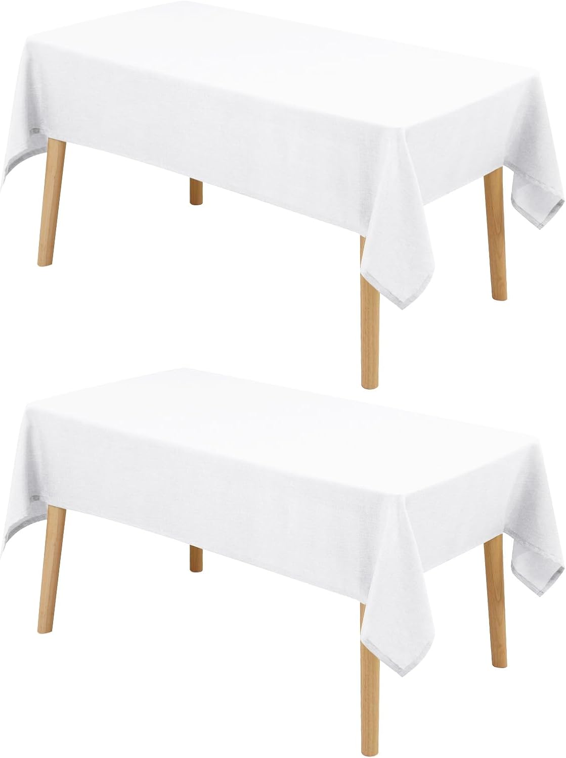 Hiasan 2 Pack Faux Linen Rectangle Tablecloth - Wrinkle and Stain Resistant Washable Table Cloth for Kitchen Dining Room Holiday Table Cover for Dinner, White, 60 x 140 Inch